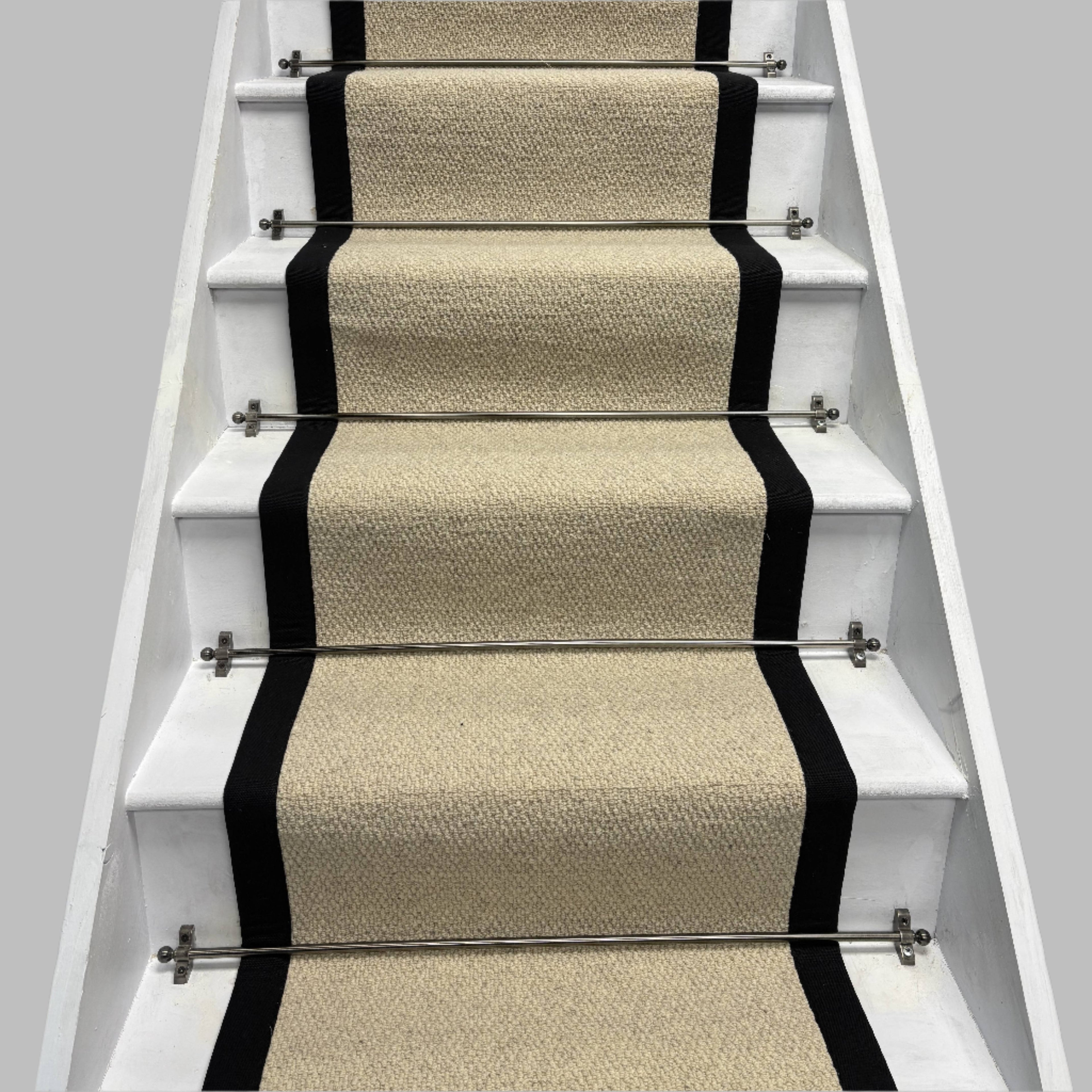Kalahari Cream Original Stair Runner with 100% Black Cotton Border (60cm X 700cm)