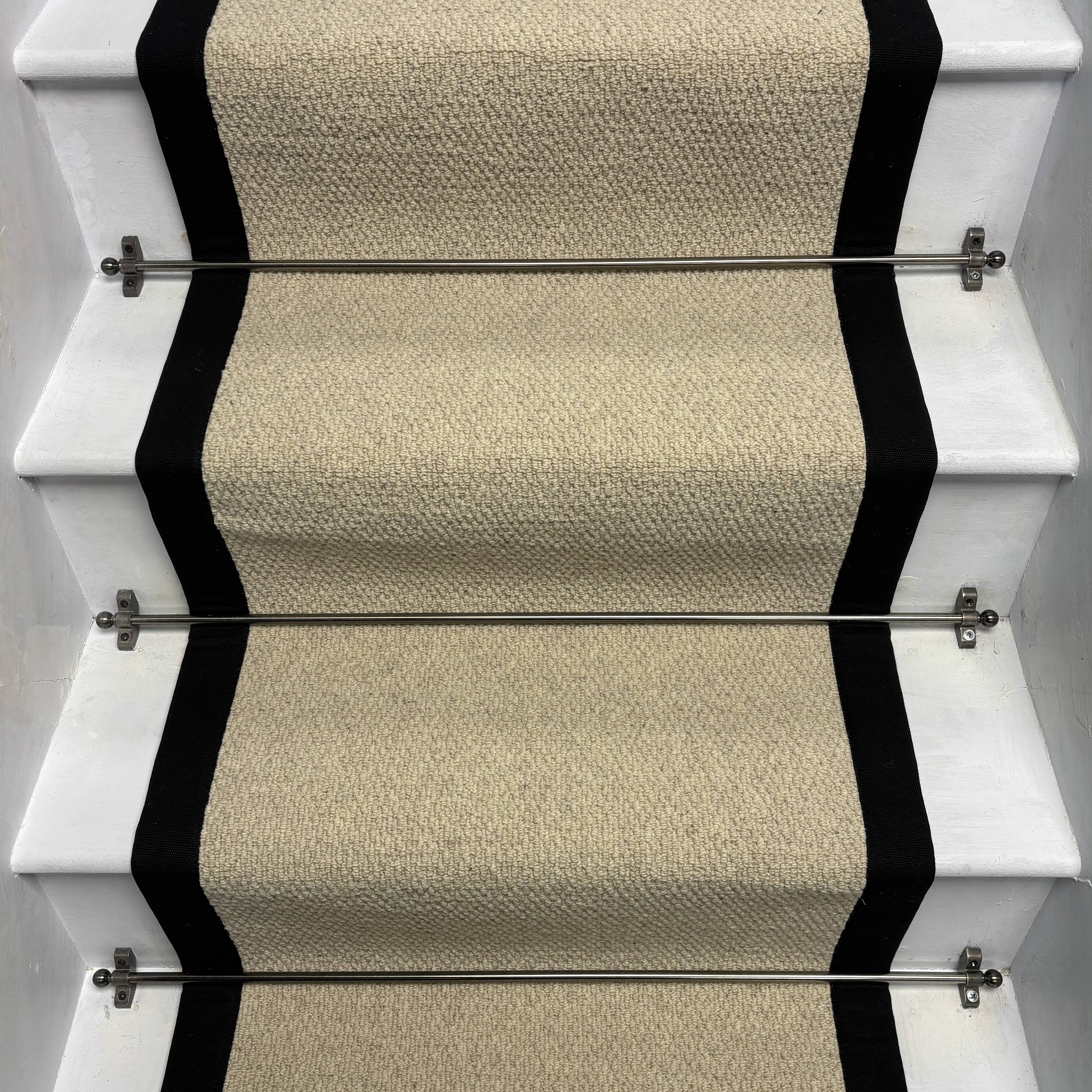 Kalahari Cream Original Stair Runner with 100% Black Cotton Border (60cm X 700cm)