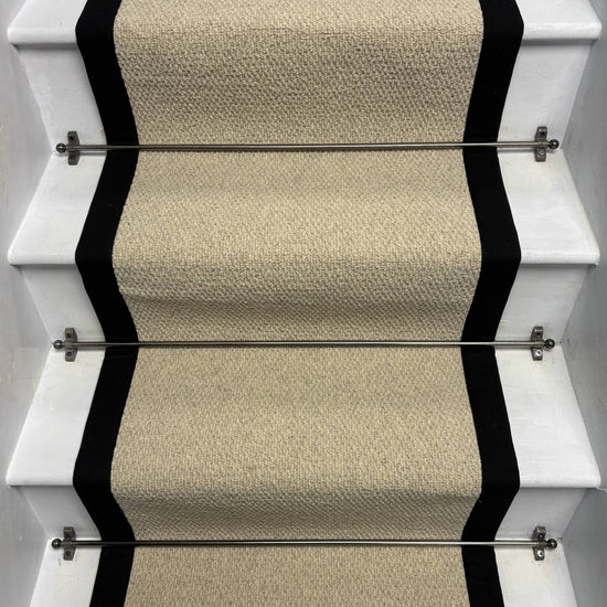 Kalahari Cream Original Stair Runner with 100% Black Cotton Border (60cm X 700cm)