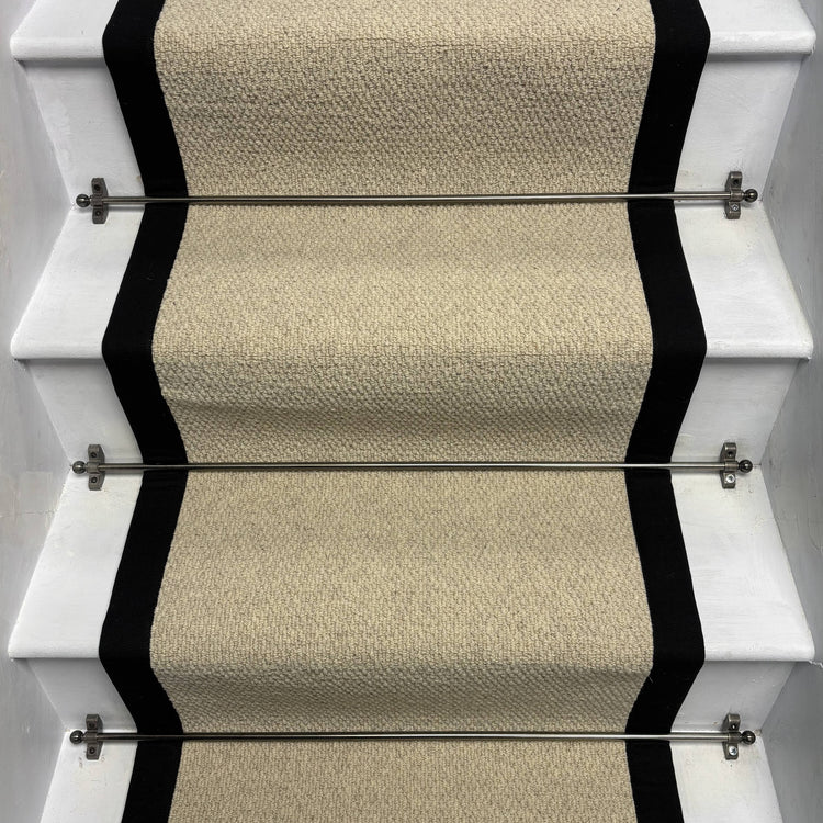 Kalahari Cream Original Stair Runner with 100% Black Cotton Border (60cm X 700cm)