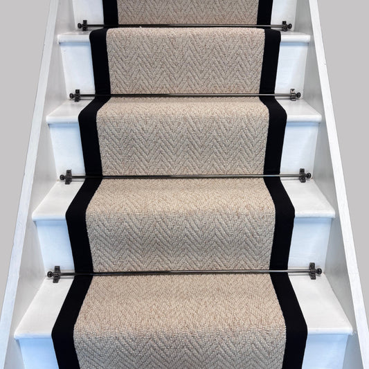 Herringbone Keswick Cream Fleck Stair Runner with 100% Cotton Black Border