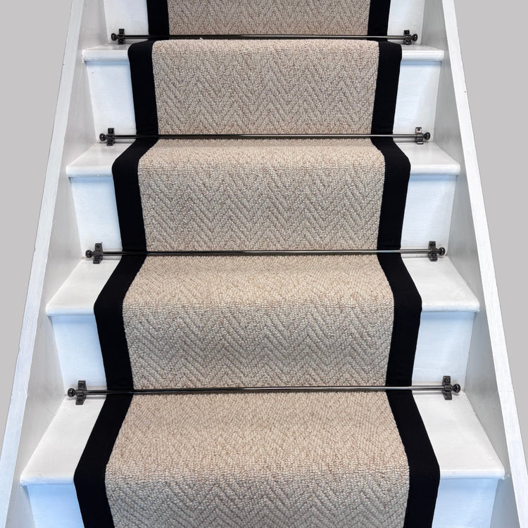 Herringbone Keswick Cream Fleck Stair Runner with 100% Cotton Black Border