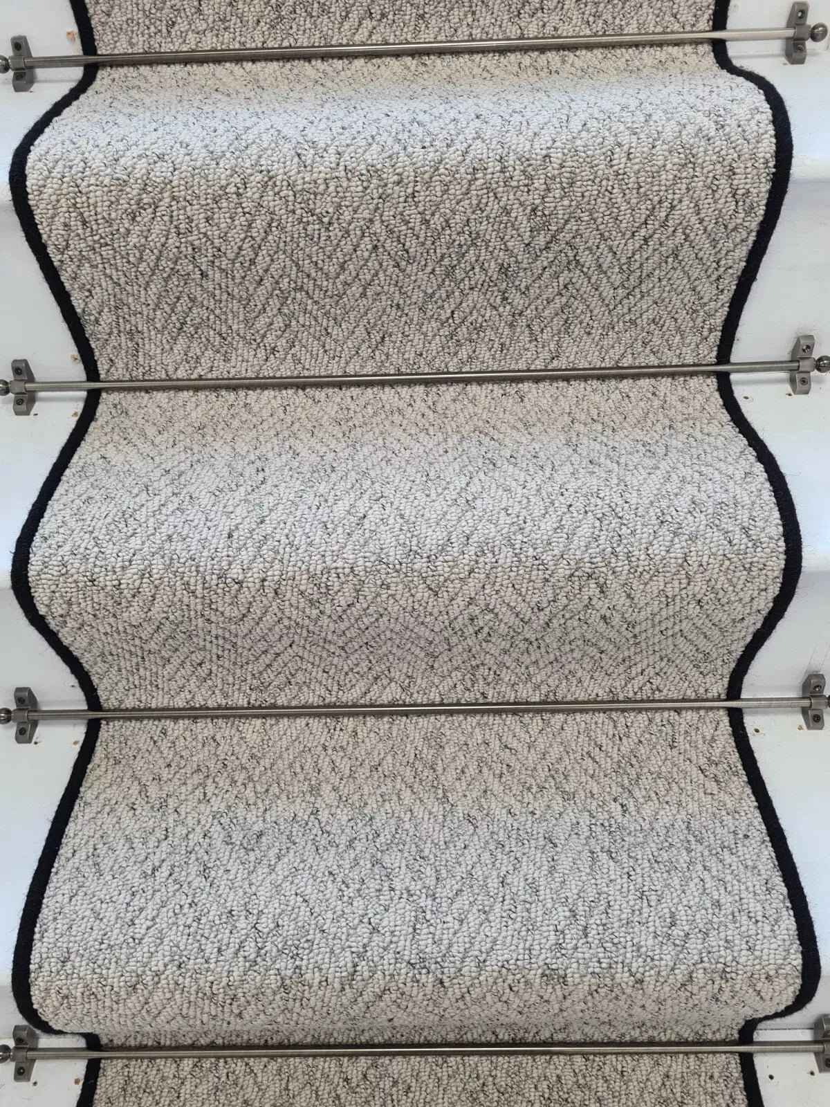 Herringbone Mirage Grey Stair Runner with 100 % Wool Edge