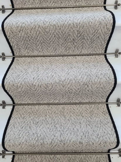 Herringbone Mirage Grey Stair Runner with 100 % Wool Edge