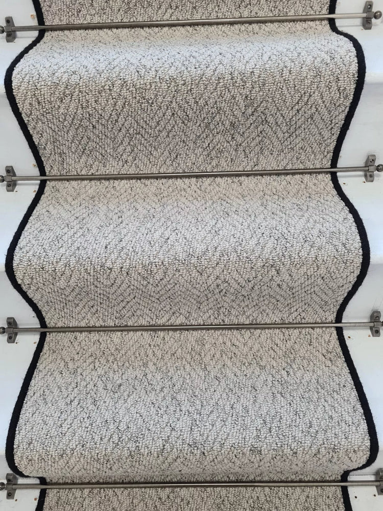 Herringbone Mirage Grey Stair Runner with 100 % Wool Edge