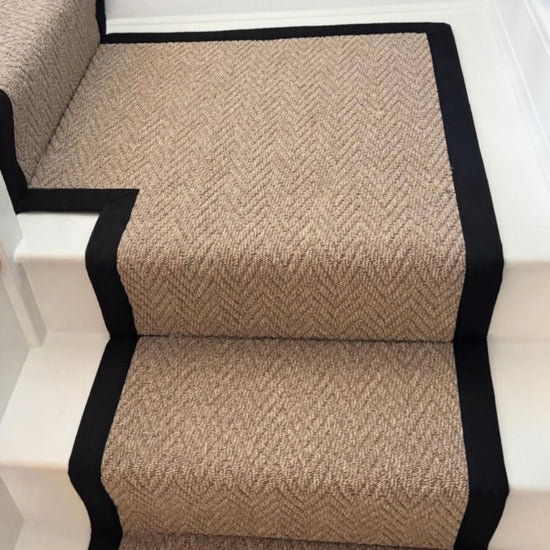 Andes Warm Beige Stair Runner With 100% Black Cotton Border
