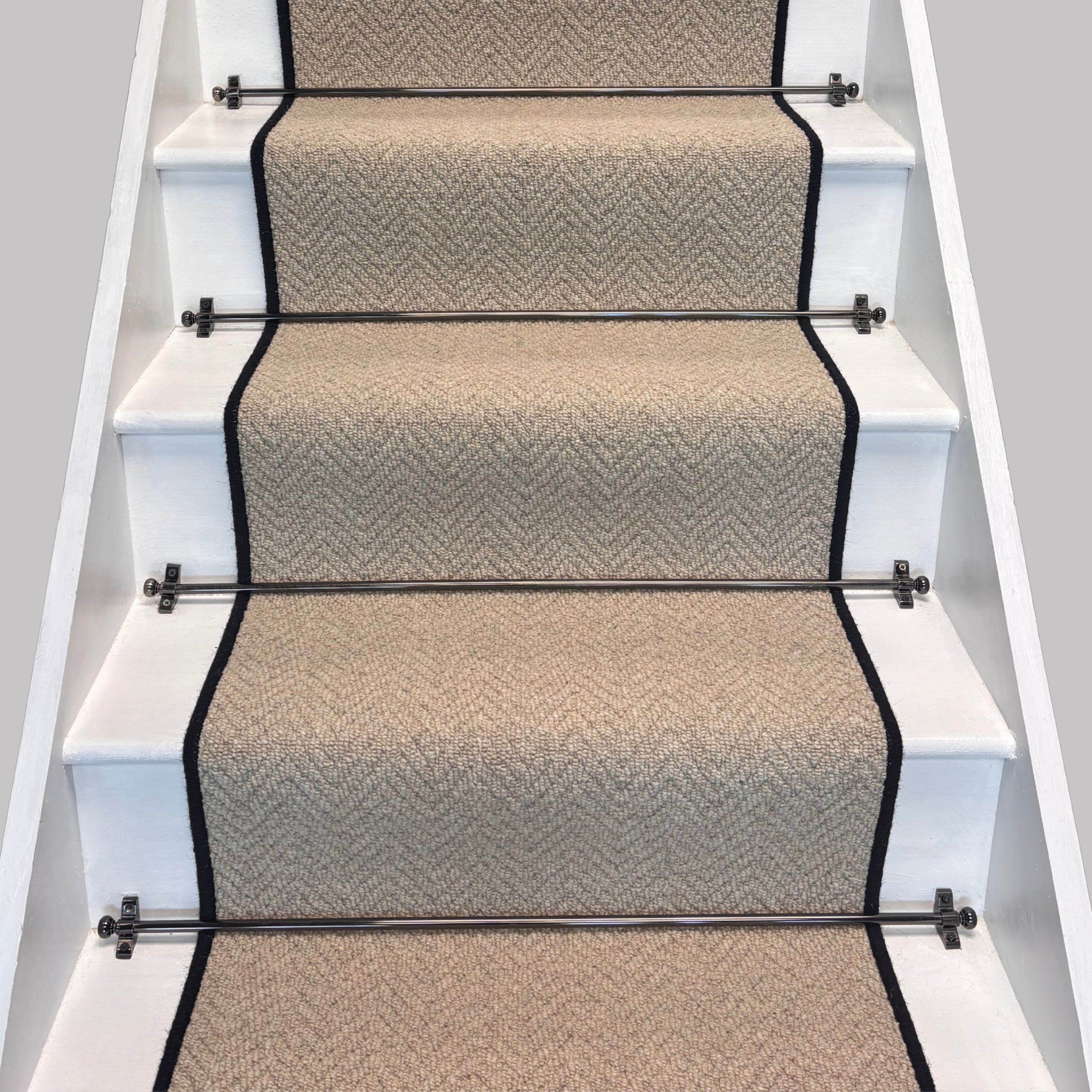Herringbone Royal Sterling Stair Runner with 100% Wool Edge