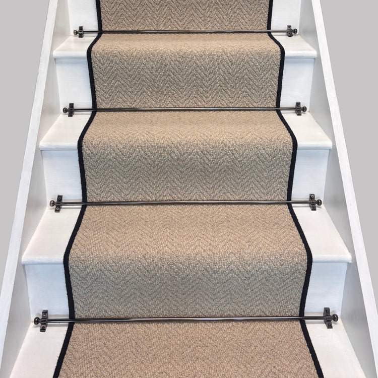 Herringbone Royal Sterling Stair Runner with 100% Wool Edge