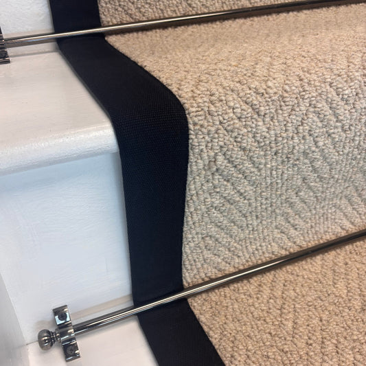 Herringbone Royal Sterling Wool Stair Runner with 100% Cotton Black Border