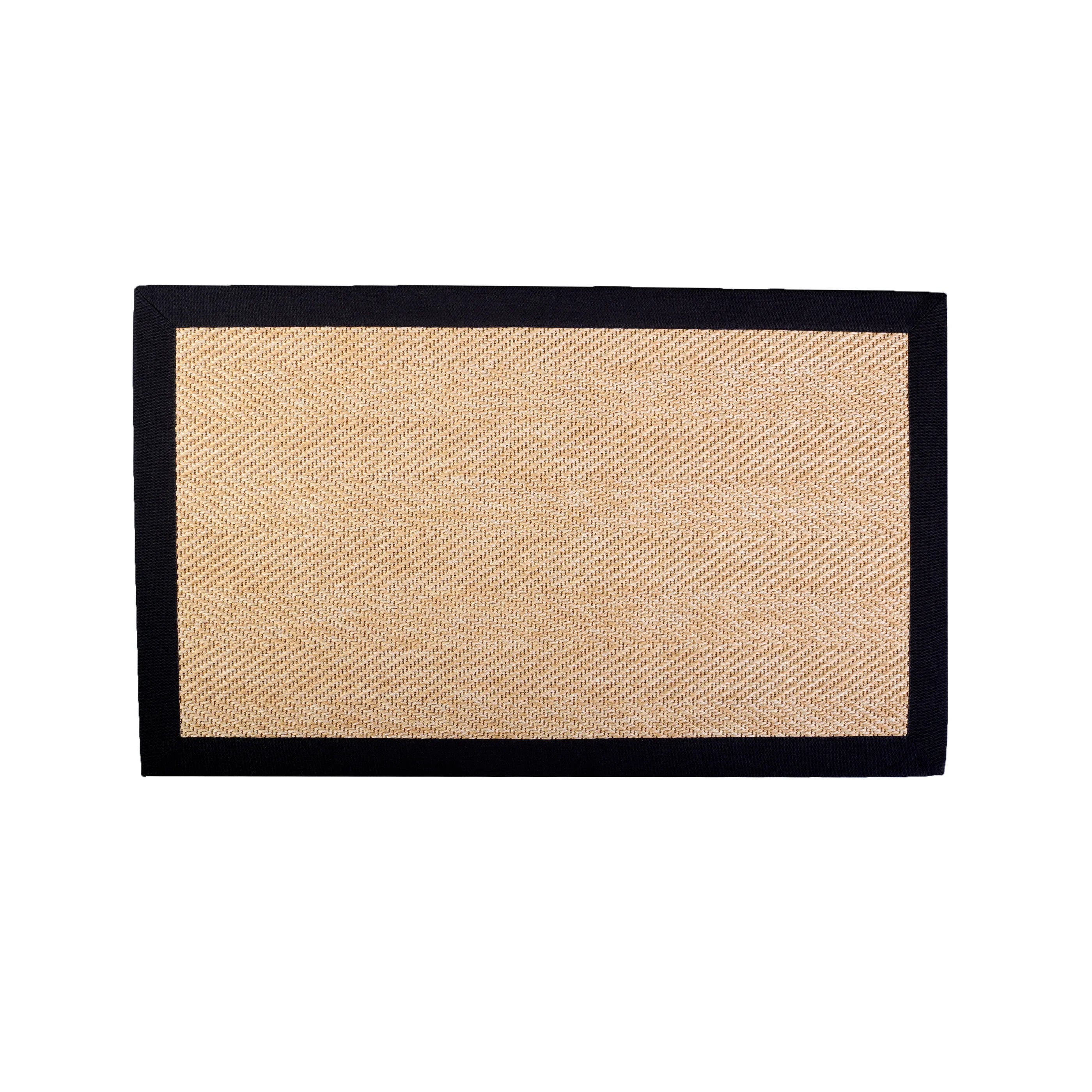 Herringbone New England Beige Rug 100% Black Cotton Border