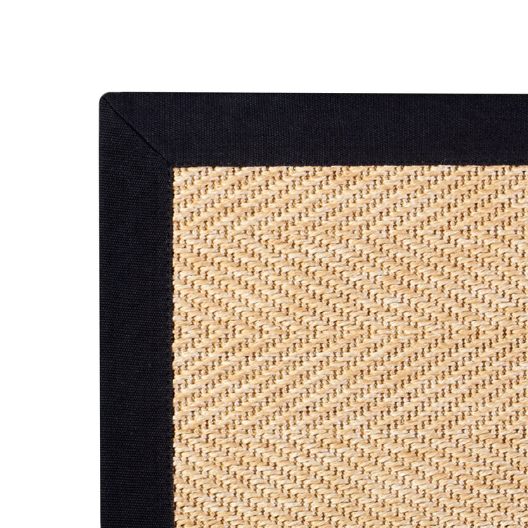 Herringbone New England Beige Rug 100% Black Cotton Border