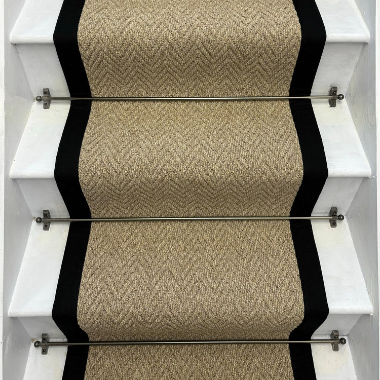 Andes Warm Beige Stair Runner With 100% Black Cotton Border