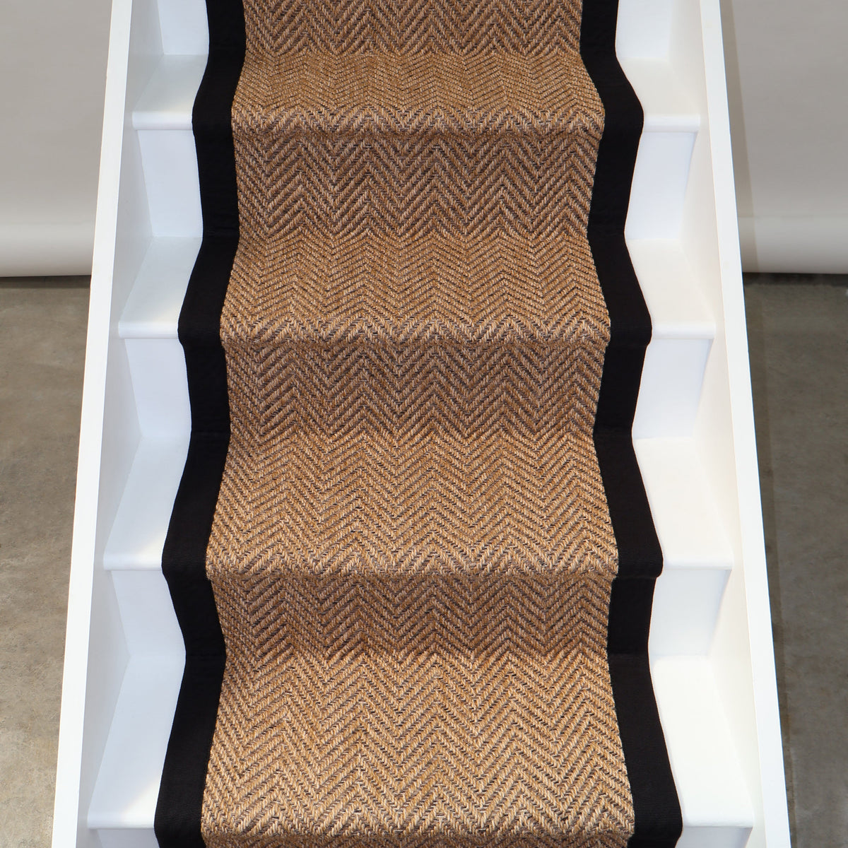 Herringbone Cotswold Stair Runner with 100% Black Cotton Border