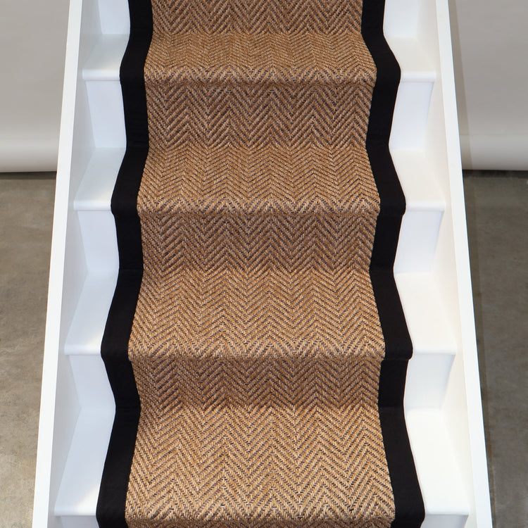 Herringbone Cotswold Stair Runner with 100% Black Cotton Border