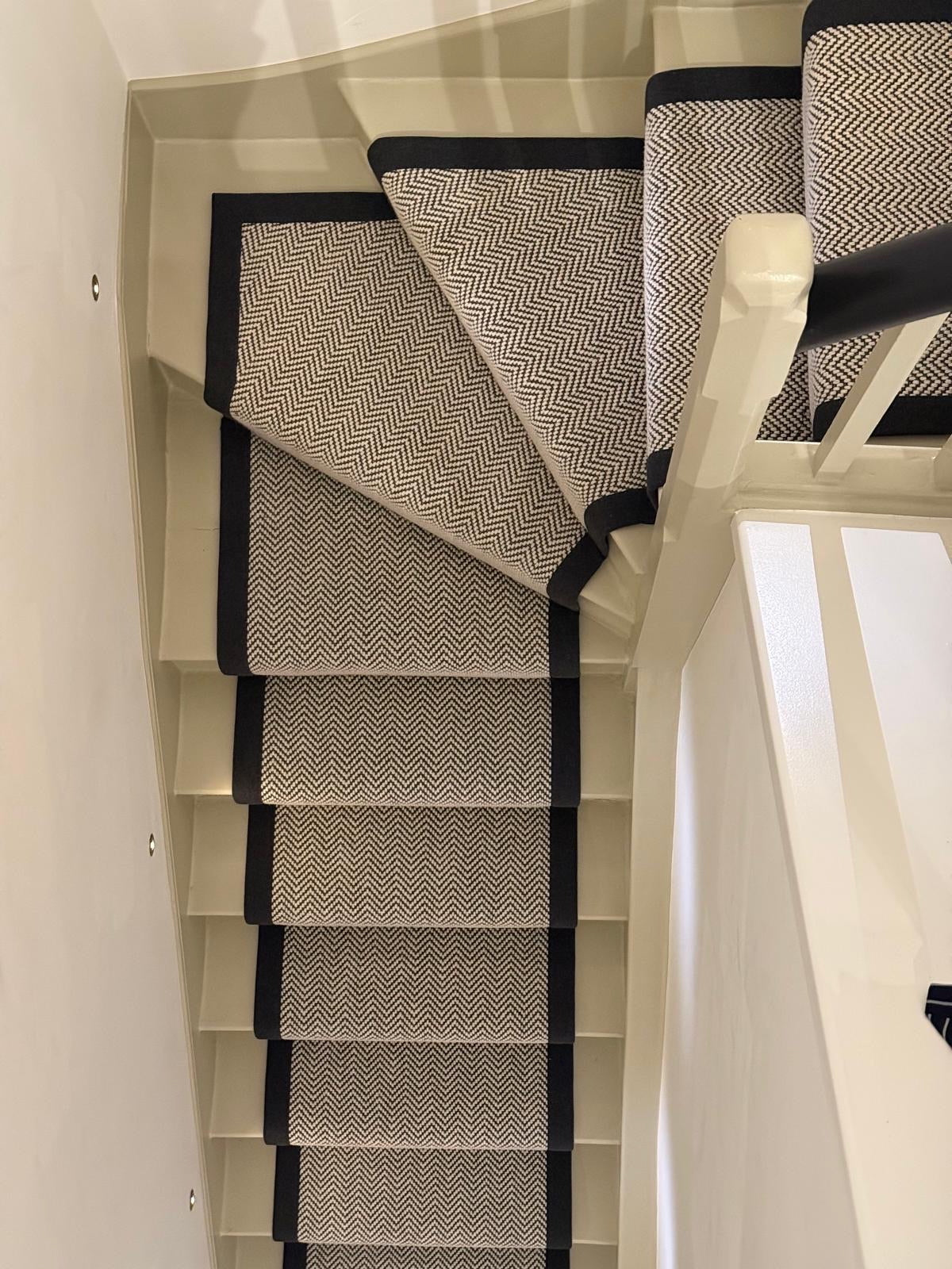 Herringbone Java Stair Runner with 100% Cotton Black Border