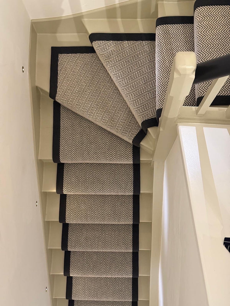 Herringbone Java Stair Runner with 100% Cotton Black Border