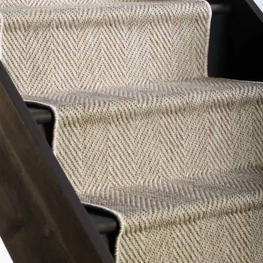 Herringbone New England Grey Stair Runner with Self-Colour Edge
