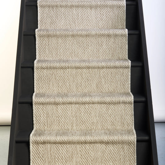 Herringbone New England Grey Stair Runner with Self-Colour Edge