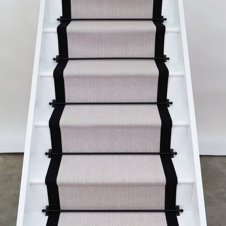 Herringbone Chelsea Wool Stair Runner With 100% Black Cotton Border