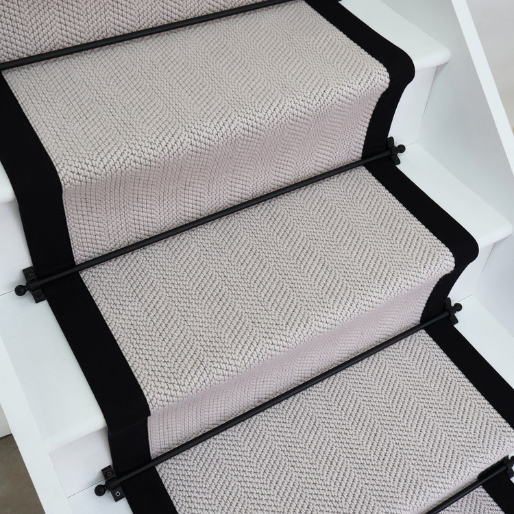 Herringbone Chelsea Wool Stair Runner With 100% Black Cotton Border