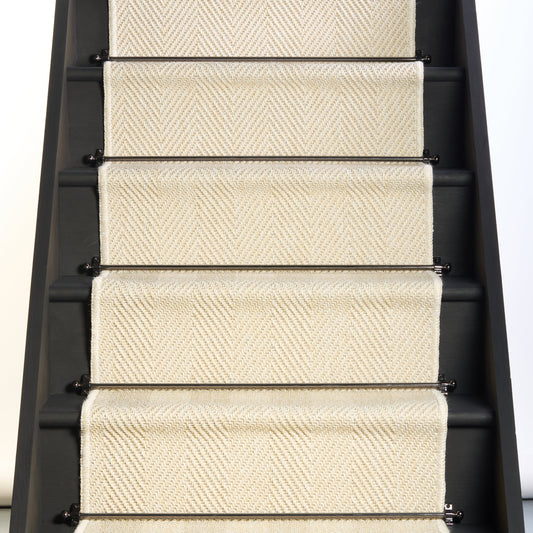 Herringbone New England Ivory Stair Runner with Self-Colour Edge