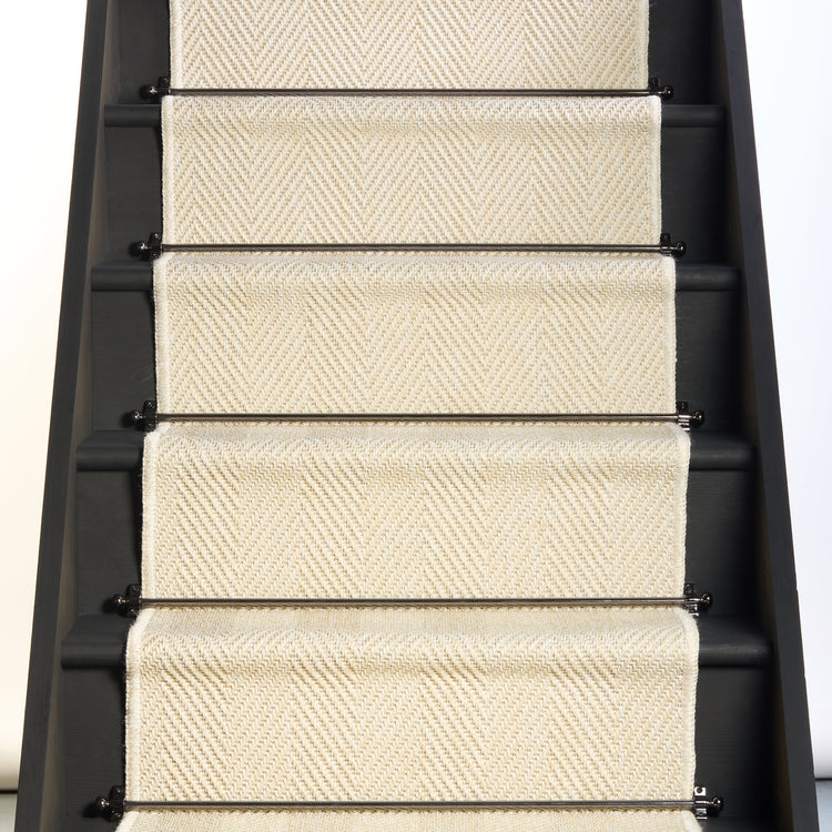 Herringbone New England Ivory Stair Runner with Self-Colour Edge