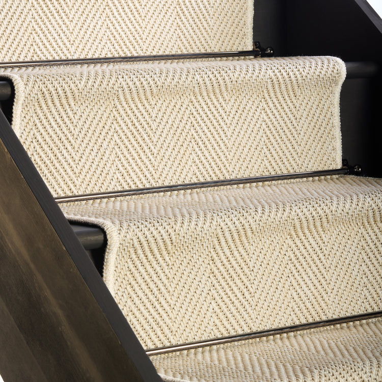 Herringbone New England Ivory Stair Runner with Self-Colour Edge