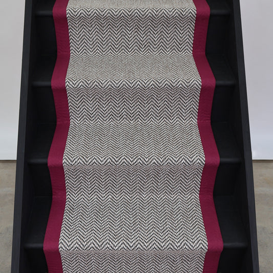 Herringbone Java Stair Runner With 100% Cotton Wine Border