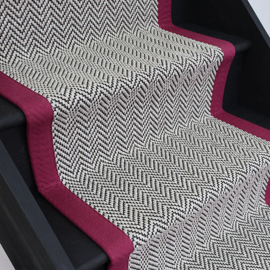 Herringbone Java Stair Runner With 100% Cotton Wine Border