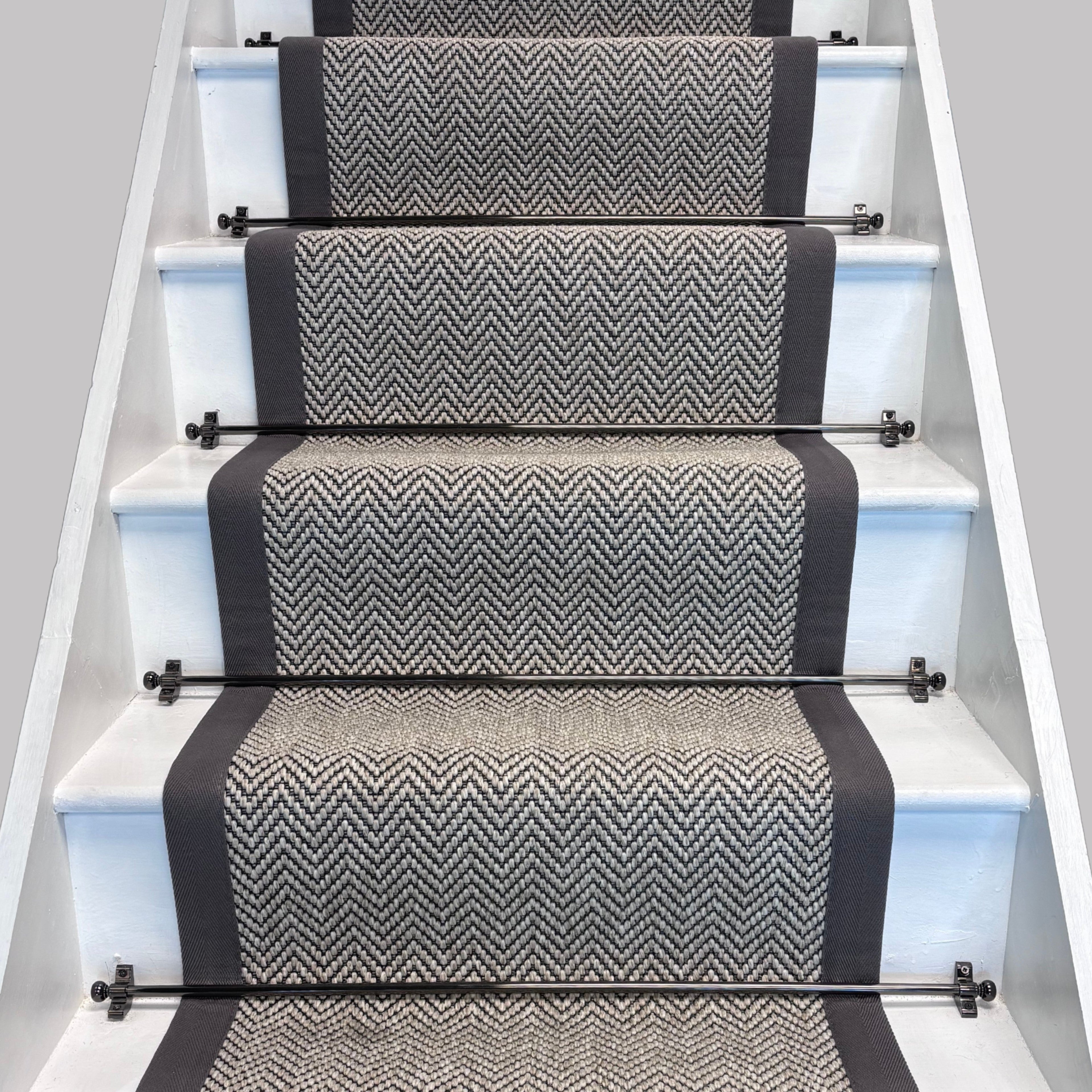 Herringbone Java Stair Runner with 100% Cotton Grey Border