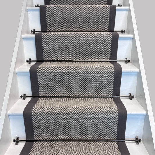 Herringbone Java Stair Runner with 100% Cotton Grey Border