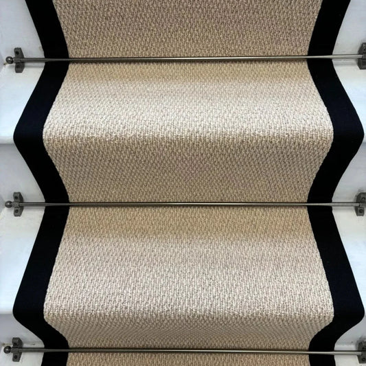 Kalahari Caramel Wool Stair Runner with 100% Cotton Black Border