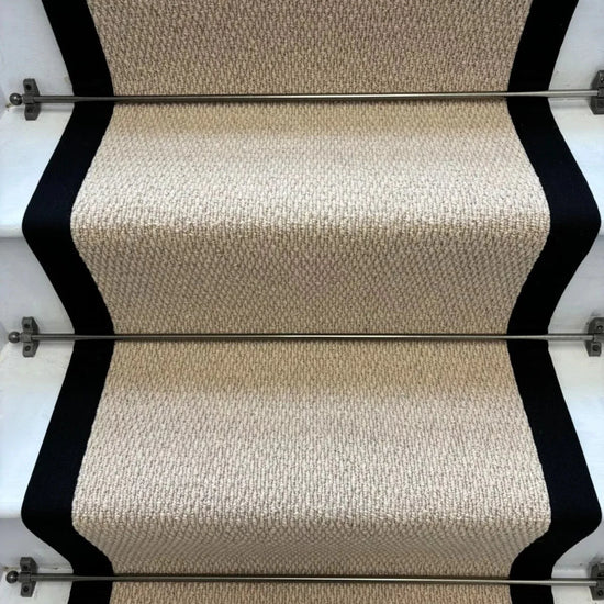 Kalahari Caramel Wool Stair Runner with 100% Cotton Black Border