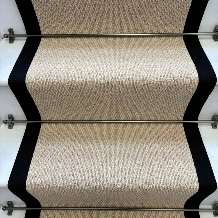 Kalahari Caramel Wool Stair Runner with 100% Cotton Black Border