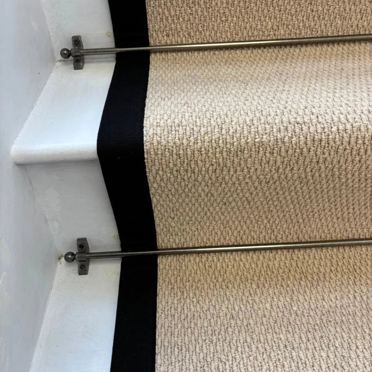 Kalahari Caramel Wool Stair Runner with 100% Cotton Black Border