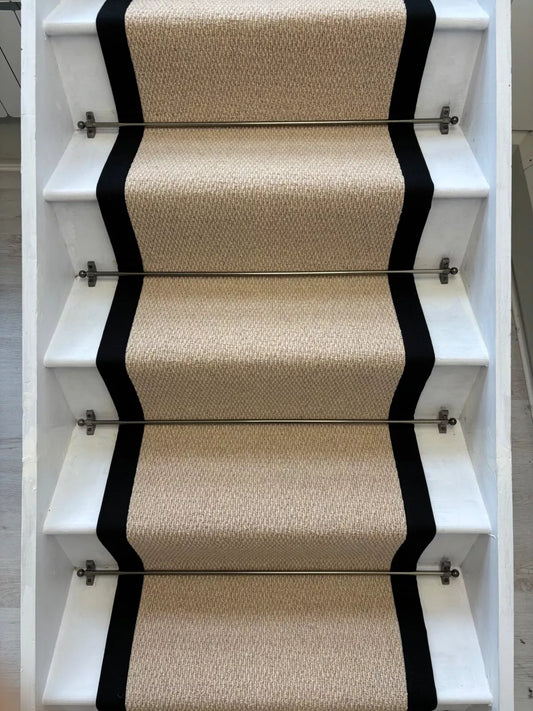 Kalahari Caramel Wool Stair Runner with 100% Cotton Black Border