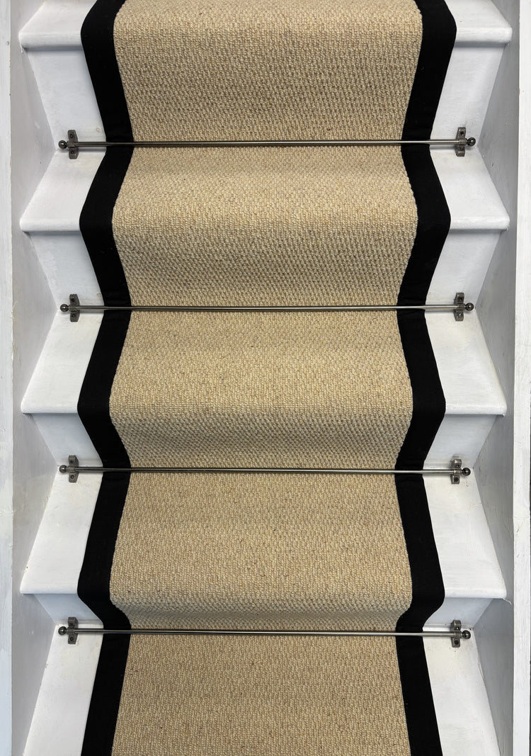 Kalahari Cream Wool Stair Runner with 100% Cotton Black Border