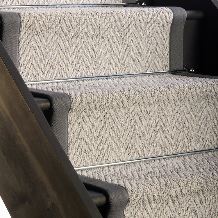 Herringbone Mirage Grey Stair Runner with 100% Cotton Grey Border