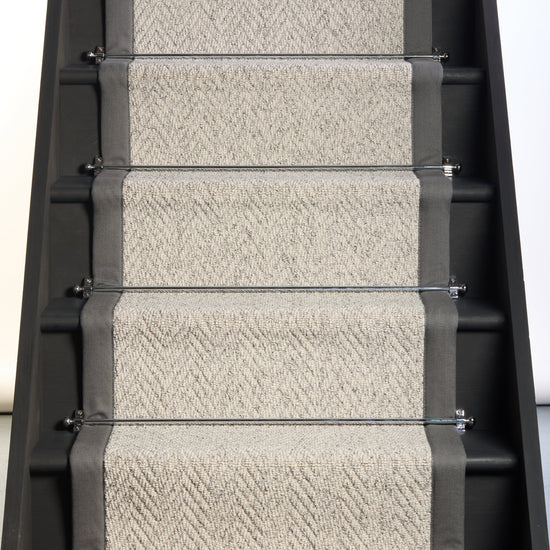 Herringbone Mirage Grey Stair Runner with 100% Cotton Grey Border