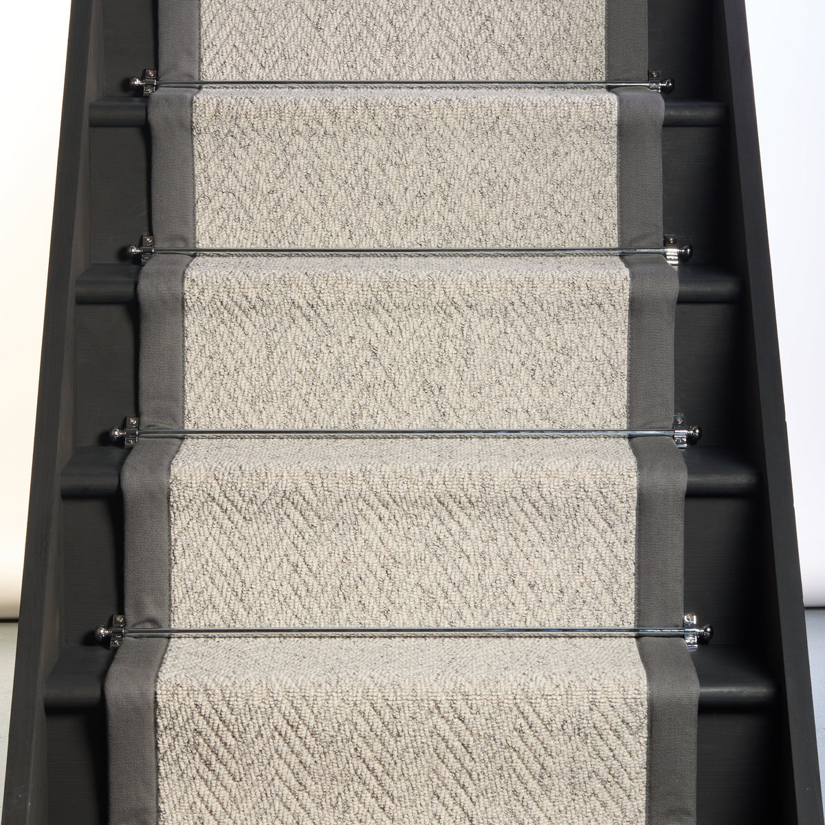 Herringbone Mirage Grey Stair Runner with 100% Cotton Grey Border