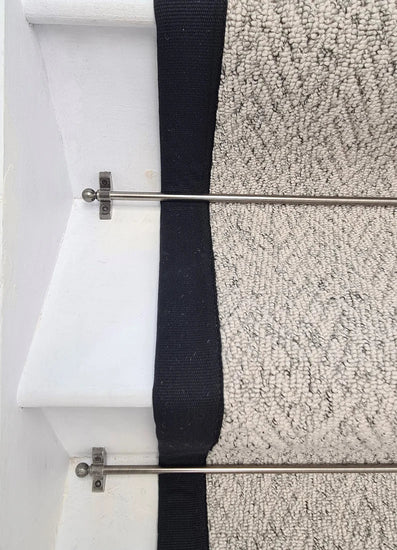 Herringbone Mirage Grey Stair Runner with 100% Cotton Black Border