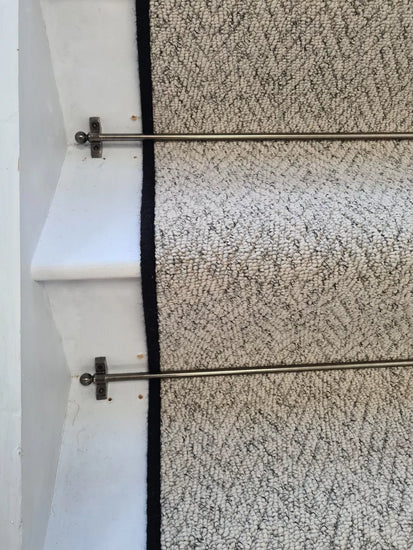 Herringbone Mirage Grey Stair Runner with 100 % Wool Edge