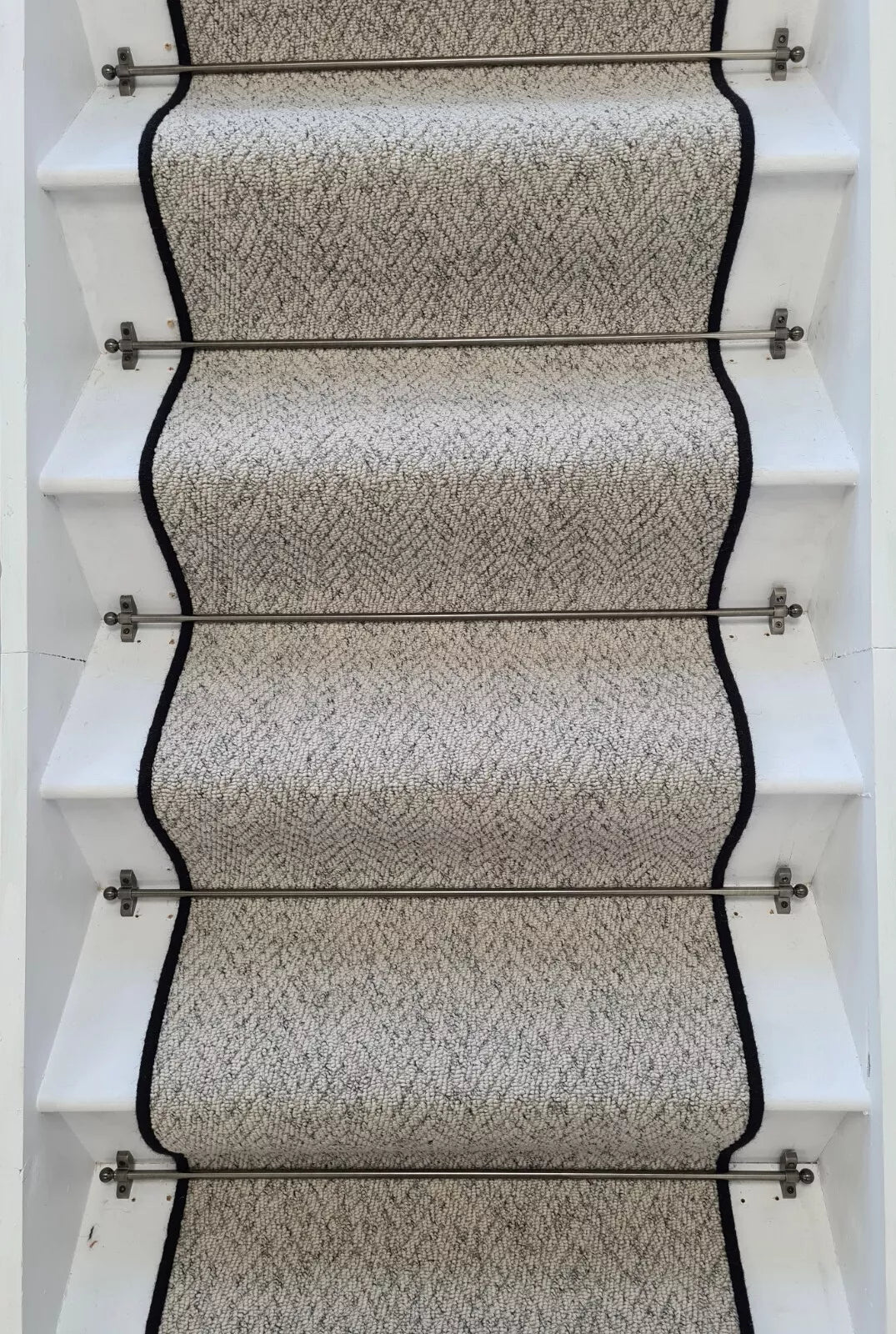 Herringbone Mirage Grey Stair Runner with 100 % Wool Edge