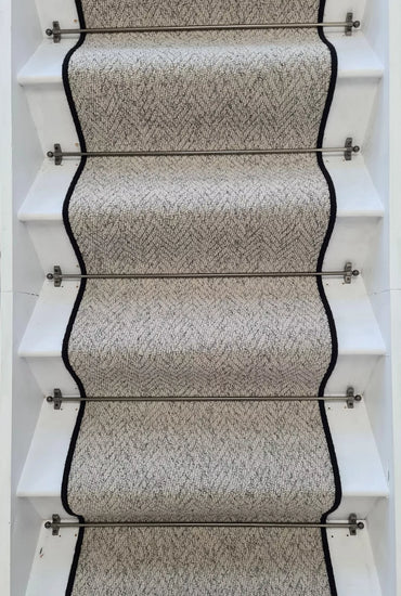 Herringbone Mirage Grey Stair Runner with 100 % Wool Edge