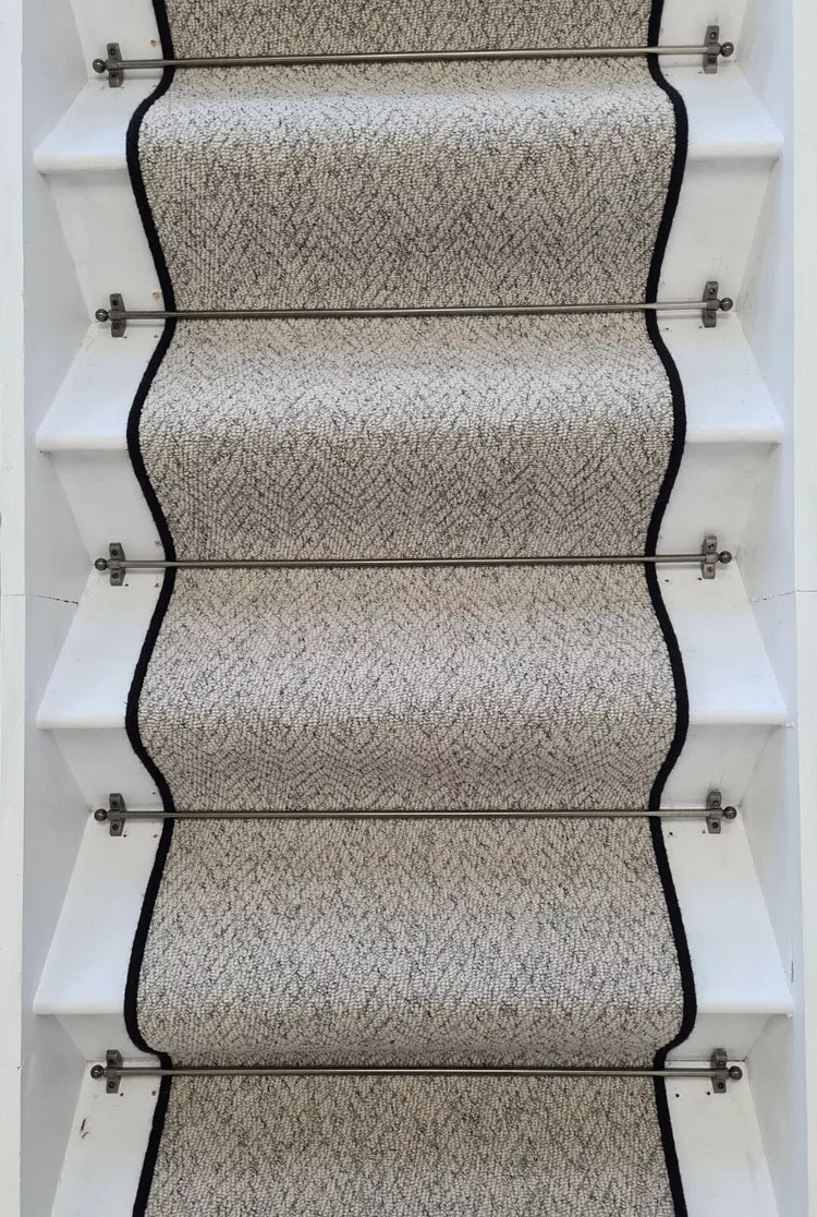 Herringbone Mirage Grey Stair Runner with 100 % Wool Edge