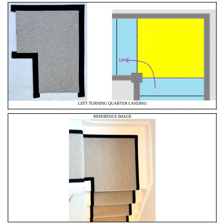 Herringbone Mirage Grey Stair Runner with 100% Cotton Black Border