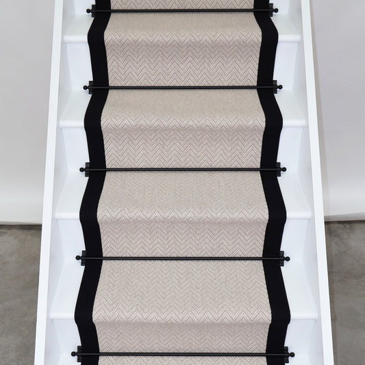 Herringbone Savoy Wool Stair Runner With 100% Black Cotton Border