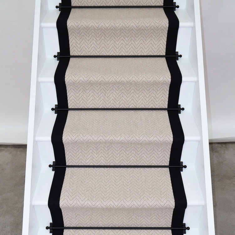 Herringbone Savoy Wool Stair Runner With 100% Black Cotton Border