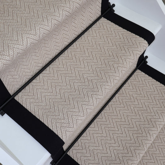 Herringbone Savoy Wool Stair Runner With 100% Black Cotton Border