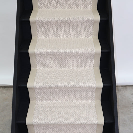 Herringbone Savoy Wool Stair Runner With 100% Sand Cotton Border